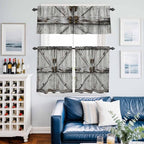 Kitchen Curtains Tiers and Valance Set of 3, Vintage Gate Light Filtering Window Curtain Set, Farmhouse Wooden Grain Shabby Chic Door Rod Pocket Curtain Drapes for Cafe, Living Room, 24 Inches Tiers