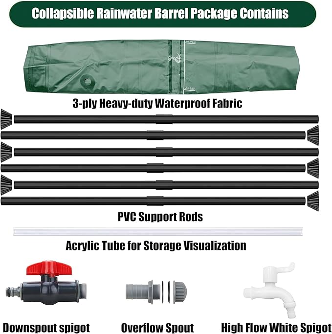 THUNDERBAY 53 Gallon Collapsible Rain Barrel, Portable Rain Barrels to Collect Rainwater from Gutter, Rainwater Collection System, Water Storage Tank Catcher Container with Filter Spigot