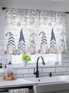 Sheer Curtains 54 Inch Length, Coastal Eucalyptus Leaf Semi Sheer Curtains Light Filtering Window Treatment, Ocean Blue Gnomes Starfish Wood Grain Privacy Voile Drapes for Living Room 52x54 Inch