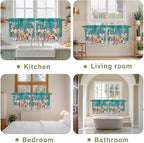 Spring Flowers Tier Curtains, Farmhouse Watercolor Teal Wood Grain Light Filtering Kitchen Curtains, 2Pcs Rod Pocket Half Window Treatments Panels for Sink Cafe Cabinet Camper 27.5x24 Inches