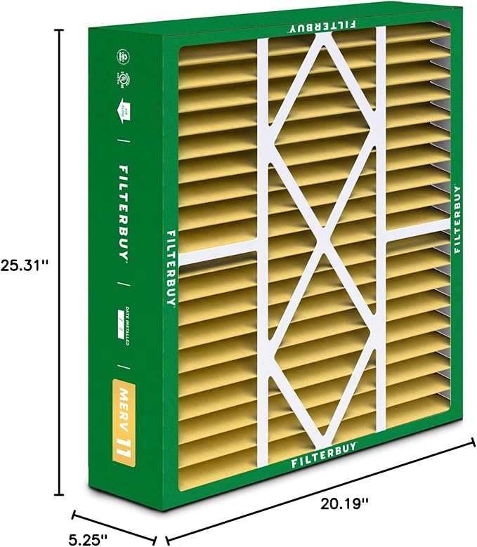 Filterbuy 20x25x5 Air Filter MERV 11 Superior Pet & Allergy Defense (3-Pack), Pleated HVAC AC Furnace Filters for Amana, Coleman, Goodman, Maytag, York, and More (Actual Size: 20.19 x 25.31 x 5.25)