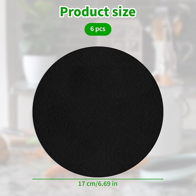 Charcoal Filters for Kitchen Compost Bin, 6 Pcs Compost Filters for Countertop Bin, 6.5 Inch Charcoal Filters for Compost Bucket, Activated Carbon Replacement Filters for Home Bucket Refill, Round