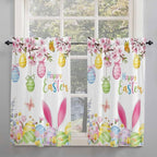 Happy Easter Tier Curtains 45 Inches Long, Spring Watercolor Bunny Eggs Flower Branch Window Treatment Curtain Drapes, Small Curtain Drapes for Bathroom Laundry Room, 27.5"x45", 2 Panels