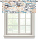 Abstract Stripes Sheer Valance Curtains, Brown Blue Gradient Wavy Lines Leaf Texture Light Filtering Kitchen Valances Rod Pocket Voile Curtain Window Treatment for Bedroom/Living Room/Basement 42Wx18L