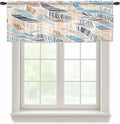 Abstract Stripes Sheer Valance Curtains, Brown Blue Gradient Wavy Lines Leaf Texture Light Filtering Kitchen Valances Rod Pocket Voile Curtain Window Treatment for Bedroom/Living Room/Basement 54Wx18L