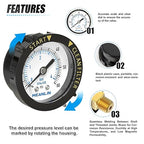 MEANLIN MEASURE 0~60Psi Plastic Frame 1/4" NPT Start and Clean Filter Pressure Gauge, Suitable for Swimming Pool, Spa, Aquarium, Center Back Mount