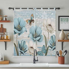 Spring Floral Bedroom Curtains 72 Inch Length, Window Curtains Tab Top, Vintage Tulips Flower Butterfly Retro Wood Blue Light Filtering Window Treatments Drapes 52"x72" 2 Panel
