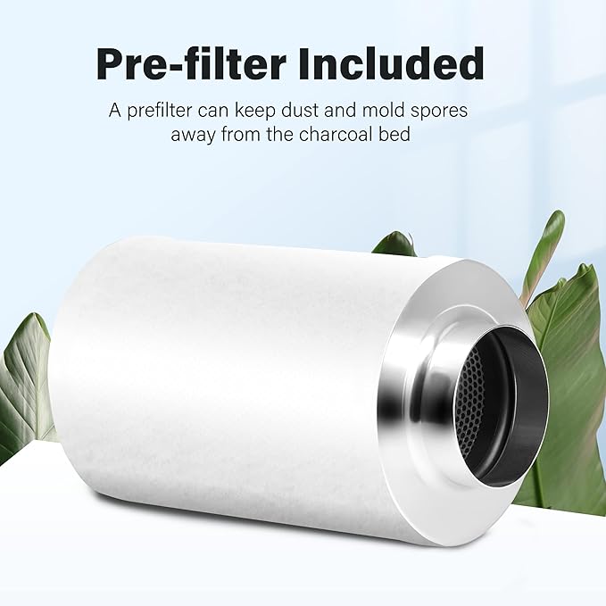iPower 6 Inch Carbon Filter Odor Control with Australia Virgin Charcoal for Inline Fan Indoor Plants Grow Tent, Reversible Flange, Prefilter Included