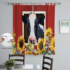 Cow Sunflowers Living Room Curtains 96 Inch Length, Window Curtains Tab Top, Botanical Floral Leaves Bees Farm Barn Light Filtering Window Treatments Drapes 52"x96" 2 Panel