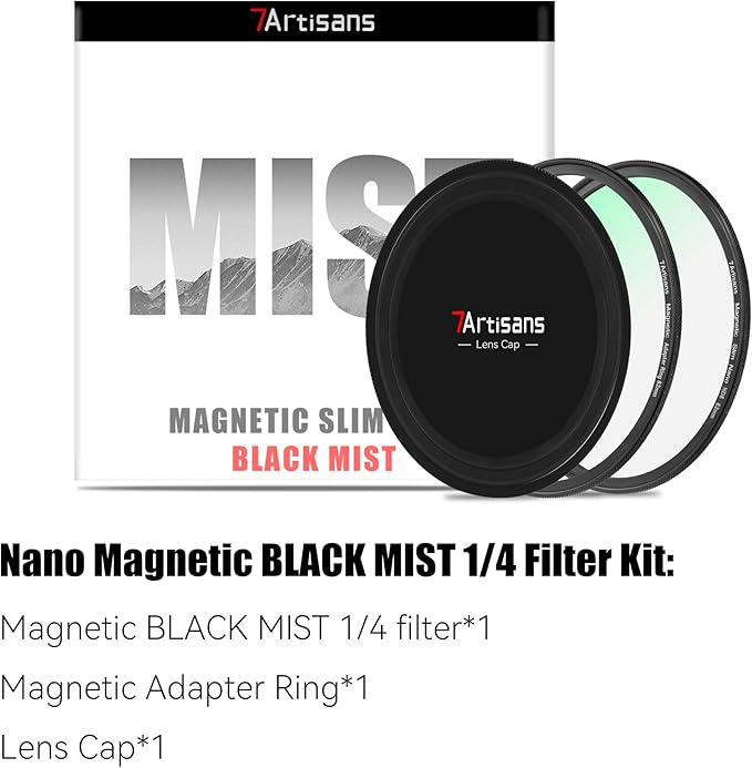 7artisans Nano Magnetic Filter UV Filter ND Light Reduction Filter/CPL Polarization Filter/GND Gradient Filter/Black Mist 1/4 Portrait Photography Filter Suitable for Lens(72mm Black Mist 1/4)