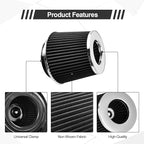 Universal Clamp On Air Intake Filter fits 3 In /3.5 In /4 In Three Different Size, Cone Air Intake Filter（Black）