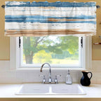 Vintage Blue Valances for Windows, Brown Wood Grain Mottled Texture Abstract Art Kitchen Valance Light Filtering Rod Pocket Short Curtains for Kitchen Bathroom, 1 Panel, 54"x18"