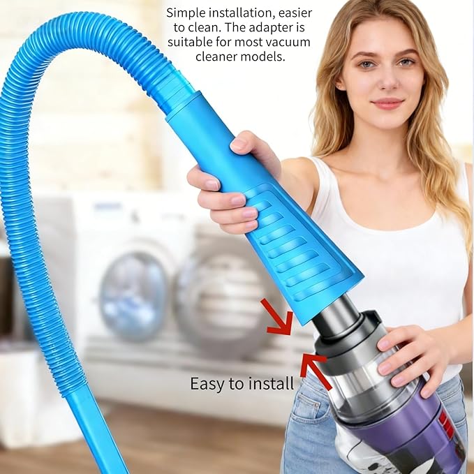 Dryer Vent Cleaner Kit - Universal Vacuum Hose Attachment & Lint Brush, Effectively Clean Clogged Dryer Ducts, Fit Most Vacuums for Dryer, Refrigerator Coils & Behind Appliances (Blue)