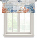 Ocean Corals Sheer Valance Curtains, Summer Beach Coral Sea Stars Wood Grain Light Filtering Kitchen Valances Rod Pocket Voile Curtain Window Treatment for Bedroom/Living Room/Basement 54Wx18L