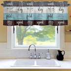 Laundry Rules Valances for Windows, Retro Blue White Wood Board Grain Kitchen Valance Light Filtering Rod Pocket Short Curtains for Kitchen Bathroom, 1 Panel, 60"x18"
