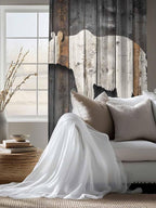 Sheer Curtains 72 Inches Long, Vintage White Brown Bear Semi Sheer Curtains Light Filtering Window Treatment, Retro Country Rustic Wood Grain Privacy Voile Drapes for Living Room Bedroom 52x72 Inch