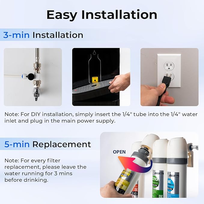 iSpring Bottleless Water Cooler Dispenser with 4-Stage Filtration, SGS-Tested 99% of PFAS, Lead, Chloramine Removal, Hot, Cold, Room Temp, Stainless Steel, Black, Model: DS4B-MAX