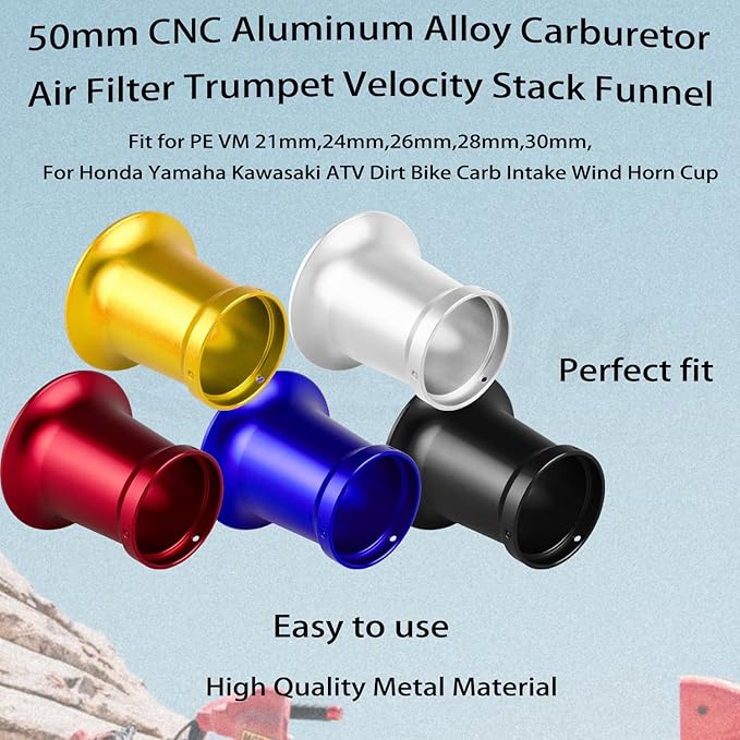 50mm Carburetor Air Filter Trumpet Velocity Stack Funnel CNC Alloy Parts Fit for PE VM 21mm,24mm,26mm,28mm,30mm, for Honda Yamaha Kawasaki ATV Dirt Bike Carb Intake Wind Horn Cup. (red)
