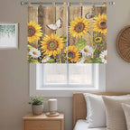 Farmhouse Sunflowers Kitchen Curtains 45 Inch Length, Short Cafe Window Curtains Tab Top, Rustic Floral Buttterfly Wood Board Brown Light Filtering Window Treatments Tier Drapes 27.5"x45" 2 Panel