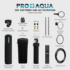 PRO+AQUA PRO-SCI-S25E Whole House Water Filter & Softener Bundle | 25,000 Grain Capacity, Removes Chlorine, Sediment, VOCs, Calcium, Magnesium, & More | Perfect for 1–2 Bathrooms | Premium Durability