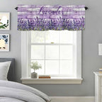 Kitchen Valances for Window, Retro Lavender on Farm Wood Grain Light Filtering Rod Pocket Valance Curtain, Watercolor Purple Flowers Short Curtains Window Topper for Bedroom Living Room 54x18in