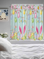 Happy Easter Bedroom Curtains 63 Inches length, Spring Bunny Eggs Flower Teal Wood Grain Window Treatment Curtain Drapes, Rod Pocket Curtain Panels for Living Room Kitchen, 42"x63", 2 Panels