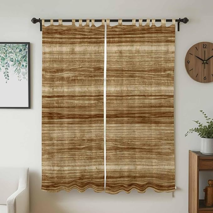 Vintage Western Living Room Curtains 84 Inch Length, Window Curtains Tab Top, Rustic Farmhouse Wooden Grain Barn Door Light Filtering Window Treatments Drapes 52"x84" 2 Panel