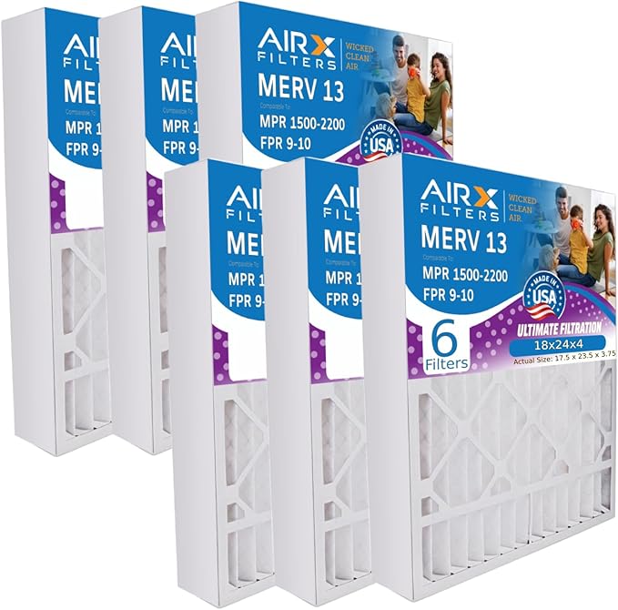 AIRX FILTERS WICKED CLEAN AIR. 18x24x4 Air Filter MERV 13 Electrostatic Pleated Air Conditioner Filter 6 Pack HVAC AC Furnace Filters