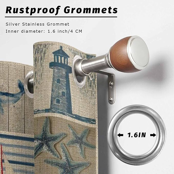 Oceans Outdoor Curtains for Patio Shell Starfish Whales Summer Vintage Waterproof Outside Curtains with Grommet Top Weatherproof Curtain for Cabana Pergola Gazebo, 1 Panel, 54" W x 84" L