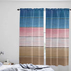 Blue Pink Brown Gradient Wood Grain Window Valance Curtains, Vintage Wood Board Light Filtering Kitchen Valance with 3-inch Rod Pocket for Living Room Bathroom Bedroom,2 Panel,52x72In