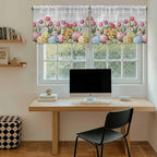 Easter Kitchen Tier Curtains 24 Inch Long 2 Panel Set,Rod Pocket Cafe Small Window Curtains Over Sink,Retro Spring Bunny Eggs Tulip Farm Wooden Grain Light Filtering Short Drapes 27.5"W x 24"L
