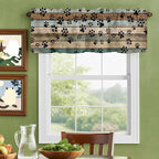 Dog Paws Valance Curtains for Kitchen, Teal Brown Wood Grain Privacy Rod Pocket Valance Curtain, Light-Filtering Window Treatment for Bedroom Bathroom, 60"x18"