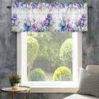 Spring Flowers Curtain Valances for Windows, Kitchen Valance Window Treatment, Watercolor Garden Florals Wooden Grain Light Filtering Block Curtains for Bathroom/Bedroom/Living Room 42'' x 12''