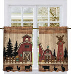 Brown Farmhouse Kitchen Curtains, Vintage Country Animals Wooden Grain Light Filtering Window Curtain Panels, 2Pcs Rod Pocket Window Treatments Set for RV Dining Room Study Room 42x45 Inches