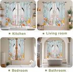 Easter Bunny Window Curtains 63 Inch Long 2 Panel Set,Rod Pocket Bedroom Curtains & Drapes,Easter Eggs Spring Farmhouse Wood Grain Teal Blue Light Filtering Window Treatment 42"W x 63"L