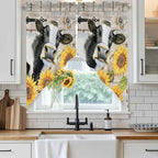 Yellow Sunflowers Swag Valances for Windows, Farmhouse Cow Barn Doors Floral Butterfly Rod Pocket Kitchen Curtains Valance, Small Window Curtains Swag for Cafe Living Room, 2 Panels, 28x36 inch