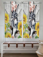 Farmhouse Living Room Curtains 72 Inches length, Watercolor Sunflowers Animals Printed Wood Grain Window Treatment Curtain Drapes, Light Filtering Drapes for Bedroom Laundry Room, 52"x72", 2 Panels