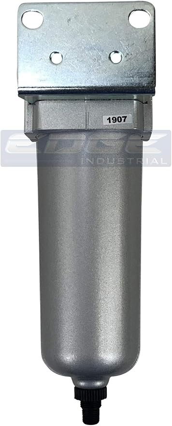 HEAVY DUTY INDUSTRIAL RATED HIGH FLOW PARTICULATE FILTER, IN-LINE WATER TRAP FOR COMPRESSED AIR LINE SYSTEMS, 5 MICRON WITH METAL BOWL AND AUTO DRAIN (1/2" NPT, 5oz)