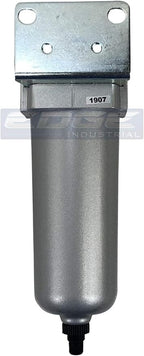 HEAVY DUTY INDUSTRIAL RATED HIGH FLOW PARTICULATE FILTER, IN-LINE WATER TRAP FOR COMPRESSED AIR LINE SYSTEMS, 5 MICRON WITH METAL BOWL AND AUTO DRAIN (1/2" NPT, 5oz)