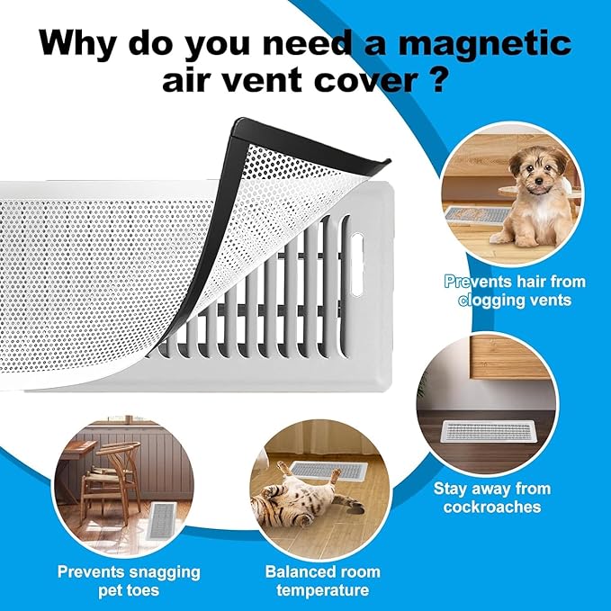 4 PCS White Magnetic Vent Covers - 4.7"x10.2" Magnetic Air Vent Screen - for Floor/Wall/Ceiling Registers - Easy Install, Secure Fit - Durable(Fits Registers 5" to 6" Wx 10" to11" L)