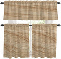 Kitchen Curtains Tiers and Valance Set of 3, Country Farmhouse Light Filtering Window Curtain Set, Vintage Brown Wooden Grain Rod Pocket Curtain Drapes for Cafe, Living Room, 24 Inches Tiers