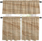 Kitchen Curtains Tiers and Valance Set of 3, Country Farmhouse Light Filtering Window Curtain Set, Vintage Brown Wooden Grain Rod Pocket Curtain Drapes for Cafe, Living Room, 24 Inches Tiers