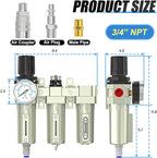3/4" NPT Heavy Duty Industrial Grade 3 Stage Air Drying System, Auto Drain, Coalescing Filter, Particulate Filter, Desiccant Dryer and Air Regulator For Plasma Cutter and Paint Spray