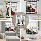 Farmhouse Rooster Kitchen Curtains 45 Inch Length, Short Cafe Window Curtains Tab Top, Rustic Red Barn Windmill Sunflowers Light Filtering Window Treatments Tier Drapes 27.5"x45" 2 Panel