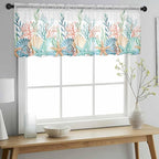 Summer Beach Sheer Valance Curtains, Ocean Colorful Coral Shell Seaweed Starfish Light Filtering Kitchen Valances Rod Pocket Voile Curtain Window Treatment for Bedroom/Living Room/Basement 60Wx18L