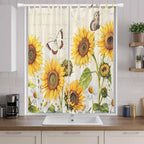 Farm Sunflowers Living Room Curtains 84 Inch Length, Window Curtains Tab Top, Retro Flowers Butterfly Botanical Beige Light Filtering Window Treatments Drapes 52"x84" 2 Panel