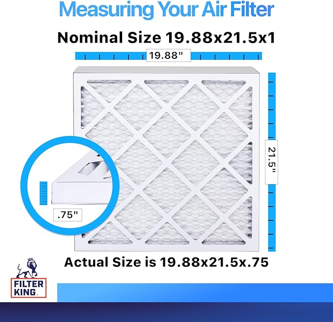 Filter King 19.88x21.5x1 Air Filter | 12-PACK | MERV 8 HVAC Pleated A/C Furnace Filters | MADE IN USA | Actual Size: 19.88 x 21.5 x .75"