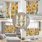 Farmhouse Sunflowers Living Room Curtains 84 Inch Length, Window Curtains Tab Top, Rustic Floral Buttterfly Wood Board Brown Light Filtering Window Treatments Drapes 42"x84" 2 Panel