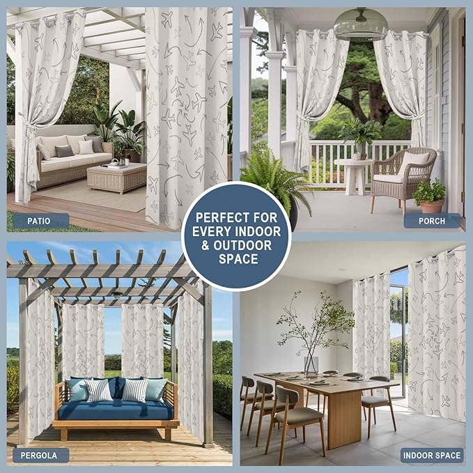 Abstract Airline Route Waterproof Outdoor Curtains for Patio, Windproof Weatherproof Curtains with Weighted Hem, Vintage Aircraft Arrows Light Filtering Privacy Drapes for Porch 54"x 95" 2 Panels