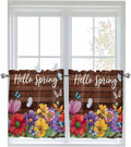 Spring Flowers Half Window Curtains 24 Inches Long, Watercolor Farmhouse Colorful Wooden Grain Window Treatment Curtain Drapes, Short Curtains Tiers for Kitchen Over Sink, 27.5"x24", 2 Panels